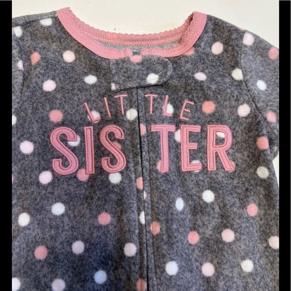 NWT Carter’s Baby Girl Gray & Pink Little Sister Fleece Pajamas - Size 6 Months - Picture 3 of 6